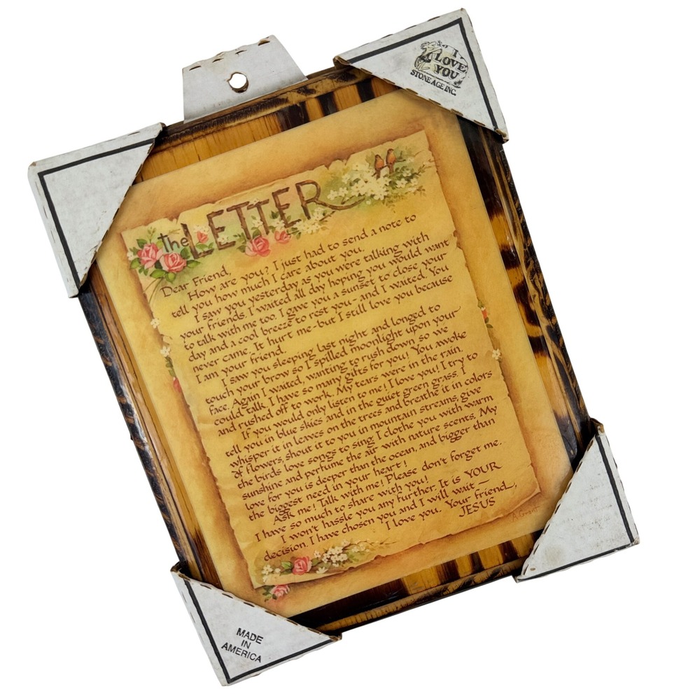 Vintage‎ The Letter Jesus Religious Wood Plaque Wall Art 8x10 USA Inspirational